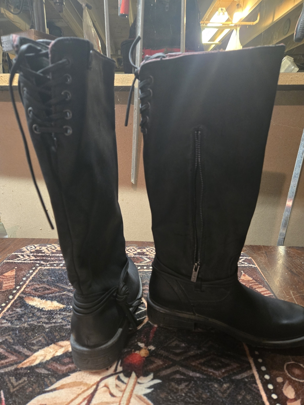 Roxy Black Tall Lace-Up Boots with Side Zip